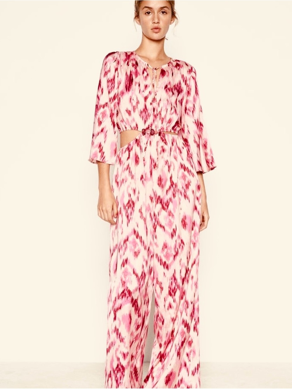 BNWT Zara Pink silk Cutout Wide-Leg Jumpsuit